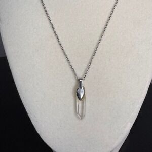 2 Piece Crystal Necklace Healing Stone Pendant Silver Chain‎ Minimalist Jewelry